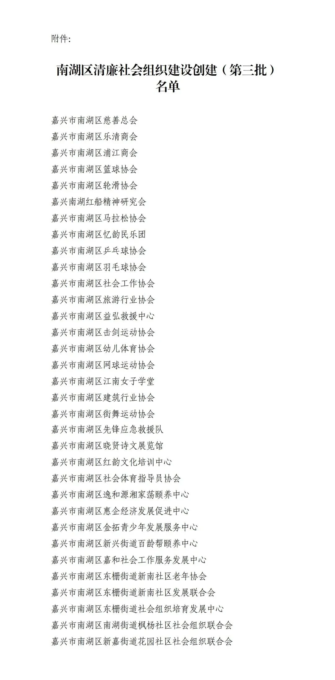 南湖区清廉社会组织建设创建名单材料